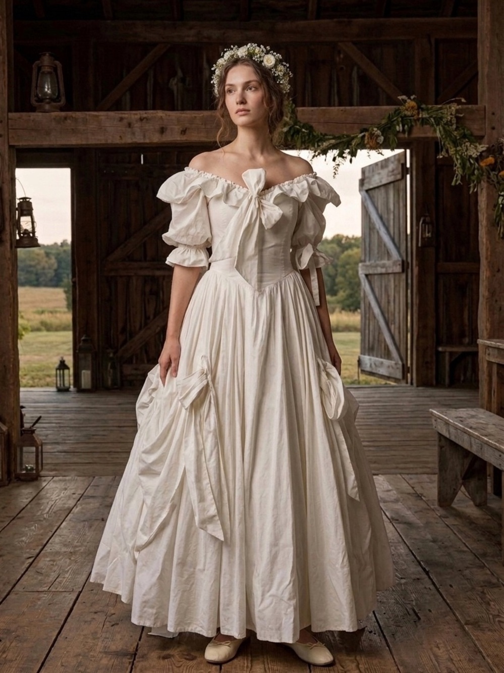 VTG 80s Laura Ashley White Bows Wedding Dress S Corset Cottage Victorian Bridal